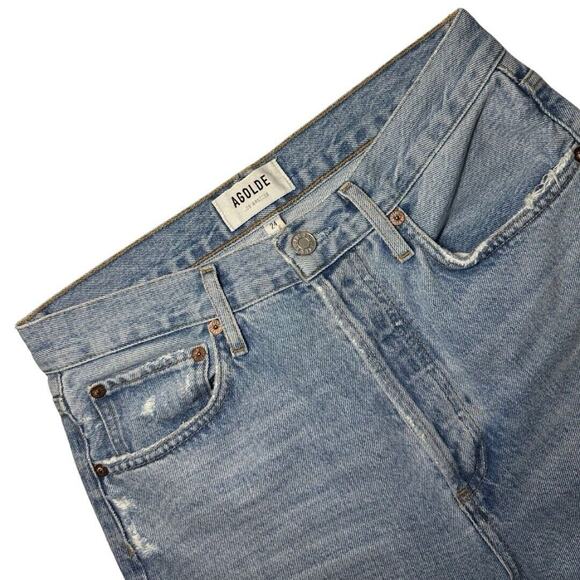 Agolde 90s Crop in Echo Distressed Jeans Size 24 Waist: 14.25"/28" MSRP $198 - Picture 1 of 14